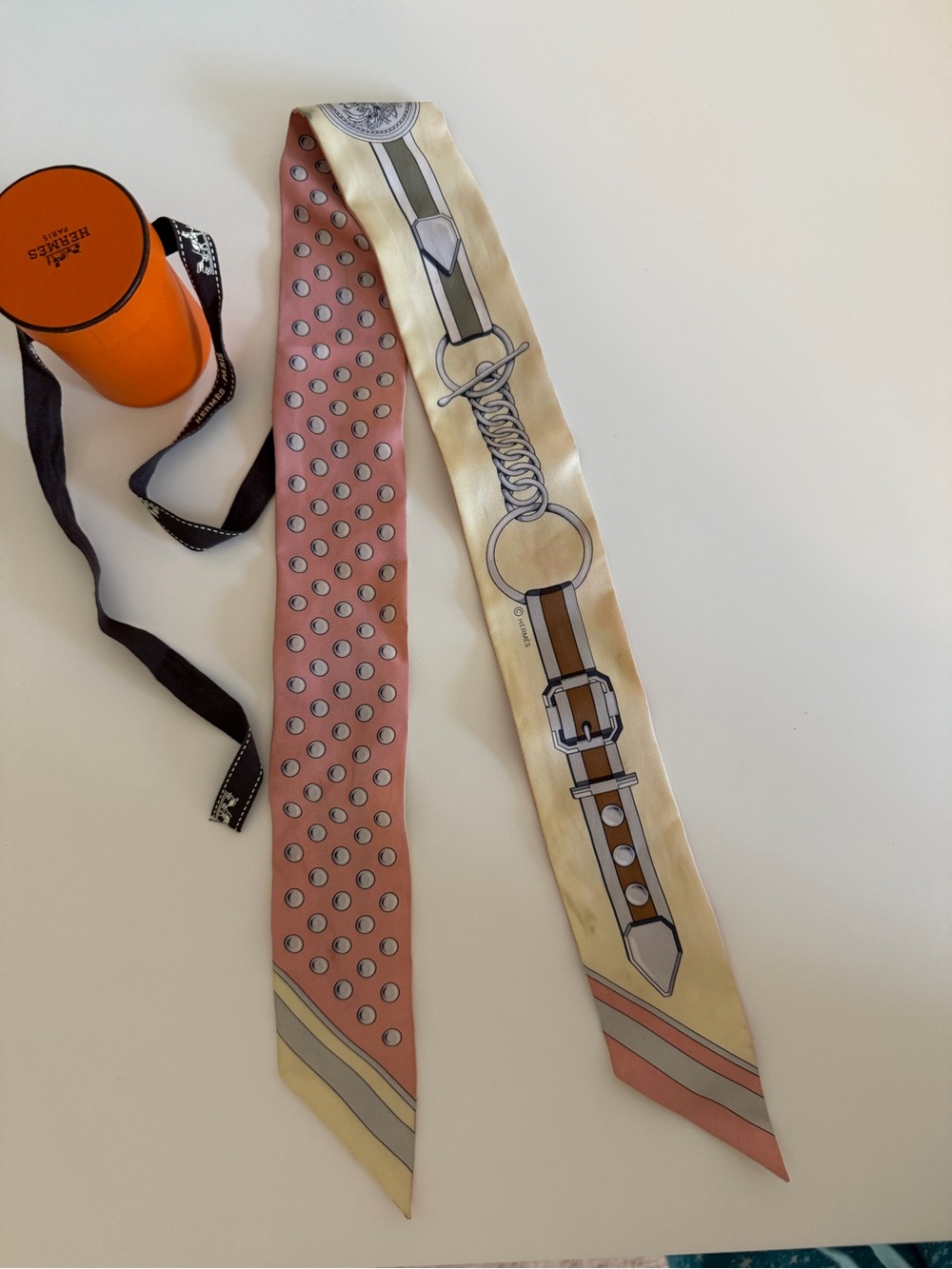 Hermes Pink & Cream Twilly Scarf for Men Bags